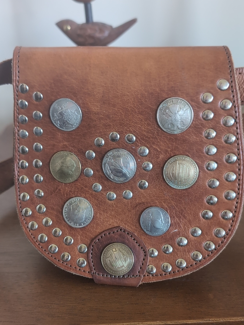 Vintage Moroccan Leather Belt/Cross Shoulder Bag Vintage European Coins Unisex - Picture 4 of 15